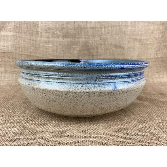 Studio Art Pottery Serving Shallow Bowl Drip Glaze Signed Bowman - Picture 3 of 8